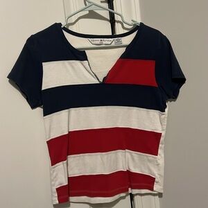 🔴⚪️🔵Vintage Striped Y2K Tommy Hilfiger Women’s V neck shirt size XL